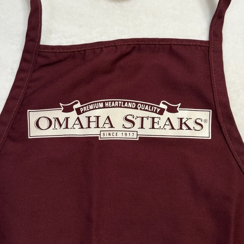 Omaha Steaks Bib Apron One Size Adult Bar Kitchen Barbecue Grill BBQ Maroon USA